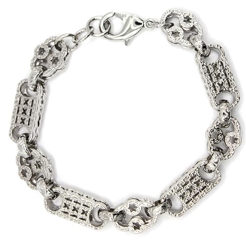 Touch of Venetian 3D Stars and Bars Bracelet - Elegant Stars and Bars Jewellery for Women and Men - Real Silver Plating with Luxury Finish