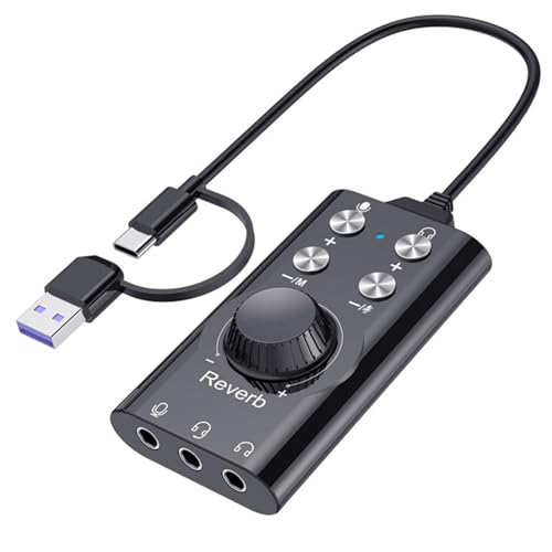 HOSONGIN Portable USB Audio Interface, Type-C to 3.5mm Audio Sound Card, Voice Changing Effects, Noise Reduction for PC, Mac, Phone, Gaming, Streaming, Recording