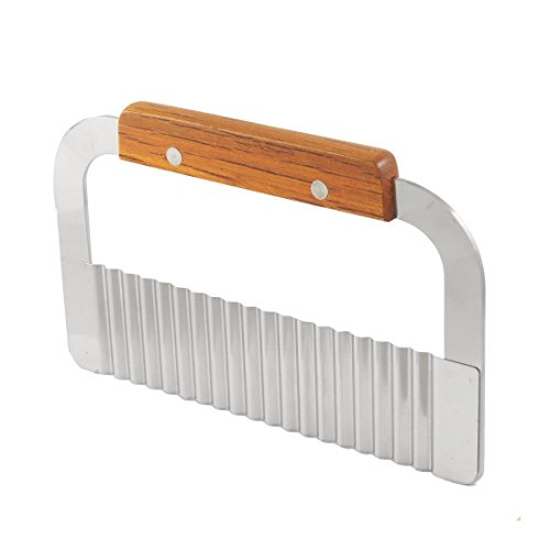 AKORD Kitchen Stainless Steel Blade Wooden Handle Vegetable Crinkle Cutter Tool, Silver, 18.5 x 11.9 x 1.1 cm