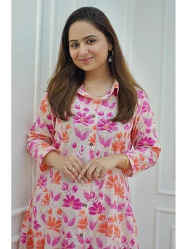 Image of DHRUVI TRENDZ Anarkali Kurta-Set for Women - Viscose Rayon Printed Kurta & Straight Pant | Festive Ethnic Indian Traditional Outfit for Functions & Puja | Lightweight Two Piece Dress for Daily Wear & Holiday Look | 3 /4 Sleeve