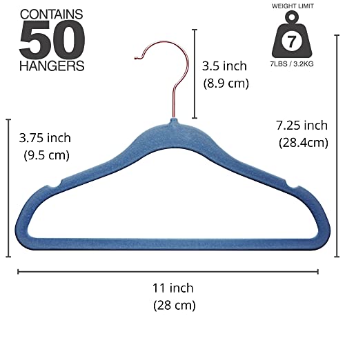 Techzoo 50 Premiumvelvet Baby Hangers 11" Inch Non Slip Baby Hangers, Ultra Slim Space Saving Children Closet Hangers, 360° Swivel Hook Strong & Durable Infant Baby Toddler Kids Clothes Hangers, Blue #TOP1