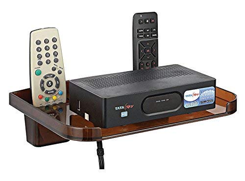 Image of Set Top Box Shelves Brown with Remote Holder /Tv Set Top Box Stand with Remote Holde /Wall Mount WiFi Stand /Mobile Charging Dock