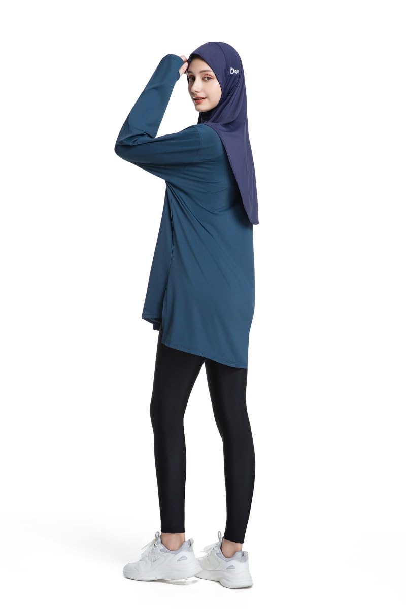 Modest Long Sleeve Shirts for Women Quick Dry Athletic Top Yoga Running Workout Tees for Muslim Women