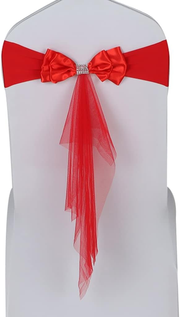 Chair Frames for Parties 10 – 50 Pieces Elegant Bow with Knot Rhinestone Mesh Chair Decoration Bows Elastic Ribbon for Wedding Celebration (Colour: D Dimensions: 20 cm 10) (B 20 cm*10)