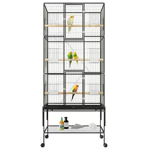 69 Inch Extra Large Bird Cage Wrought Iron Parrot Cage with Storage Shelf for Mid-Sized Parrots Cockatiels Conures Parakeets Lovebirds Budgie Finch