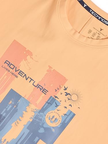 Image of TECHNOSPORT Men's Oversized Fit Half Sleeve Crew Neck T-Shirt, ELASTO Plus Quick Dry Moisture Wicking Stretchable Sports Gym and Casual Wear
