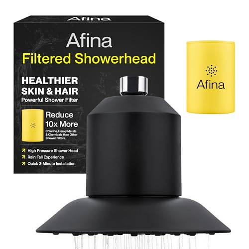 Afina Filtered Shower | High Pressure Shower - Reduces dry itchy skin, dandruff, eczema and dramatically improves the condition of your skin, hair and nails (black)
