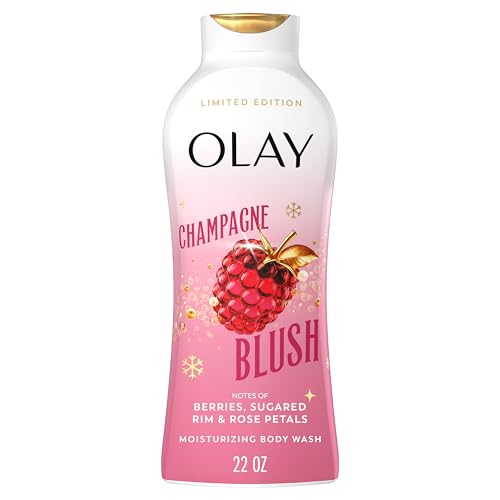Olay Body Wash for Women, Hydrating & Moisturizing, Holiday Edition, With Plant Based Cleansers, B3 Complex, For All Skin Types, Champagne Blush with Berries Sugared Rim & Rose Petals Scent, 22 fl oz