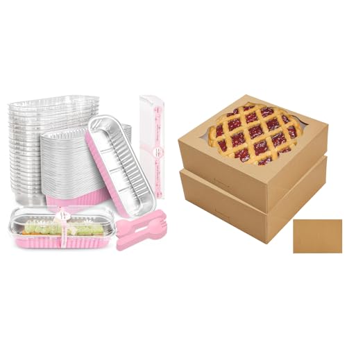 Bundle of 50 PACK Mini Cake Pans with Lids and 20 Pack Pie Boxes for Pies, Cookies, Cheese Cake, Homemade Desserts