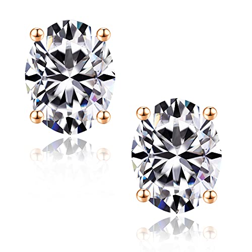 Smilest Oval Cut Moissanite Stud Earrings For Women, 4 Carat D Color Vvs1 Clarity Lab Created Diamond Moissanite Earrings 18K Rose Gold Plated S925 Sterling Silver 4-Prong Moissanite Earrings Studs #TOP5