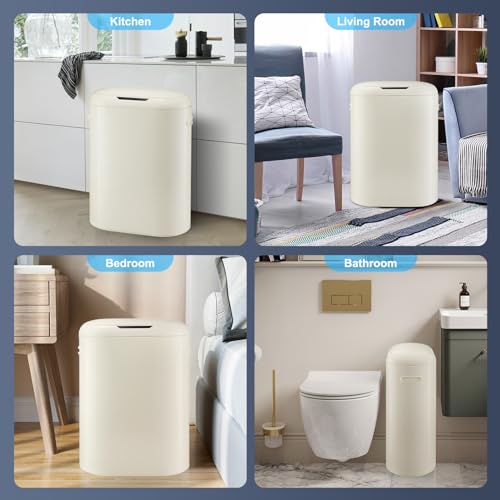 Bote de basura automático con sensor de 13 galones beige miniatura 3