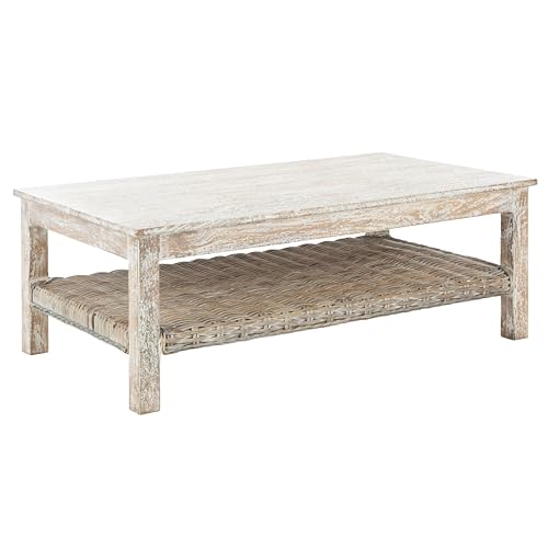 Safavieh FOX6535A Home Collection Minerva Rattan Coffee Table White Wash
