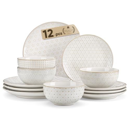 MALACASA Juego de Vajilla para 4 Personas, Vajillas Completas Modernas 12 Piezas, Set de Vajilla Gres para Lavavajillas y Microondas - Serie LYDIA MALACASA Juego de Vajilla para 4 Personas, Vajillas Completas Modernas 12 Piezas, Set de Vajilla Gres para Lavavajillas y Microondas - Serie LYDIA