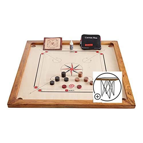 DOCTOR SPORT Ubergames Carrom Board Set offizielle Größe 7 kg - Top ECO-Hartholz Qualität - Komplettes Set mit Offiziellen Scheiben, Pulver und Tisch - India Original Cover