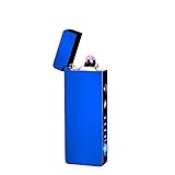 RSBYE Briquet électrique à double arc plasma avec indicateur de batterie LED, rechargeable, coupe-vent, sans flamme, avec boîte cadeau (bleu)