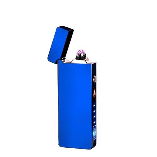 RSBYE Briquet électrique à double arc plasma avec indicateur de batterie LED, rechargeable, coupe-vent, sans flamme, avec boîte cadeau (bleu)