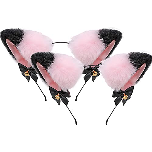 Ysimee Lot de 2 Chat Renard Oreille Bandeau Avec Cloches, Oreilles de chat/Oreilles de Renard, Cosplay Oreilles De Chat Chapeaux Coiffure Bandeau, blanc/noir/chameau/rose Cover