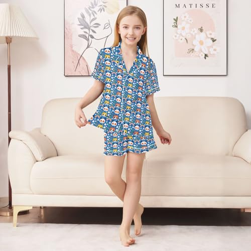 senya Rainbow Flower Panda Satin Summer Pajama Sets Silk Short Sleeve Button Down Sleepwear4