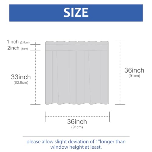Home Queen Grey Waffle Bathroom Window Curtains, Short Water Repellent Rod Pocket for Small Kitchen Window, 36 W X 36 L Inch Each — view 2