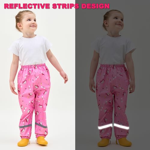 Toddler Rain Pants Kids' Waterproof Rain Pants Lightweight Reflective Rain Wear for Boys Girls4