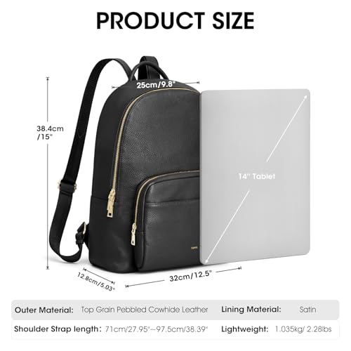 Image of Kattee Leather Backpack for Women with Back Zipper Pocket, Black | Back zipper pocket for easy access to cards and essentials on the go.