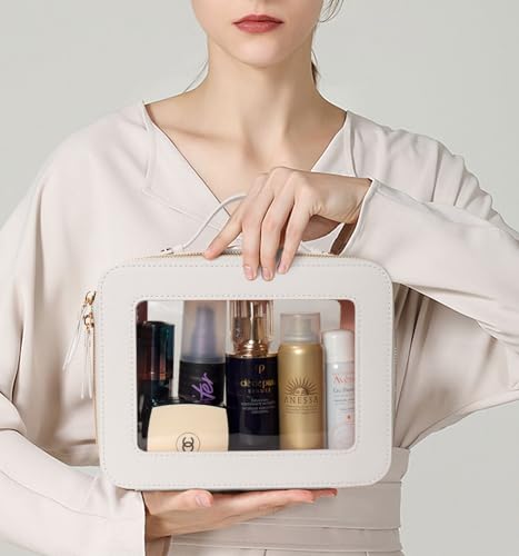 Image of LETGO Clear Makeup Bags - TSA Approved Toiletry Bags with Zipper, Makeup Organizer for Carry-on Travel Essentials, Cosmetic Bags for Women & Men (Large White)