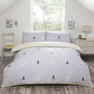 Bee Kind Grey Piped Edge Reversible Duvet Cover Set (Single)