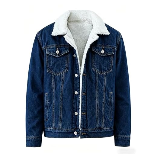 Springrain Jaqueta jeans masculina forrada com lã de ovelha, quente, de inverno, jaqueta cowboy jeans, Azul escuro, XGG