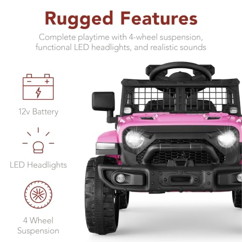 Image of Best Choice Products 12V Kids Ride On Truck Car w /Remote Control, Electric Ride On Car for Toddlers 3-5, Battery Powered Ride On Toy w /LED Lights, 4-Wheel Suspension, Safety Harness - Blush Pink