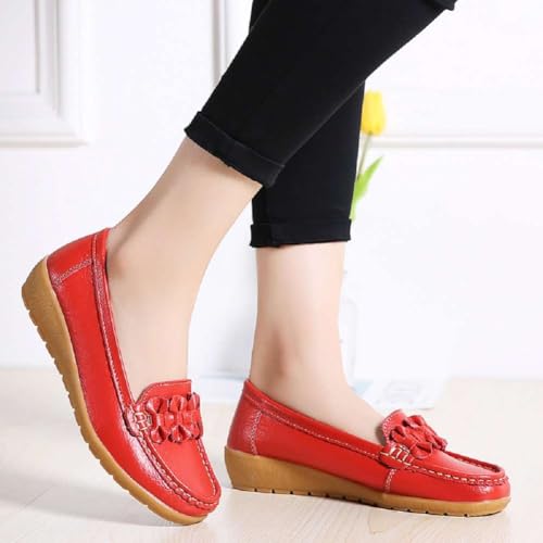 Image of Women's Genuine Leather Platform Loafers Classic Casual Comfort Slip-On Shoes Soft Sole Dress Shoes