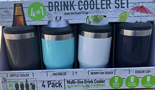 REDUCE Cold Bottle/Can Cooler, – Double Wall Vacuum Insulated Sweat-Free 4 Pack