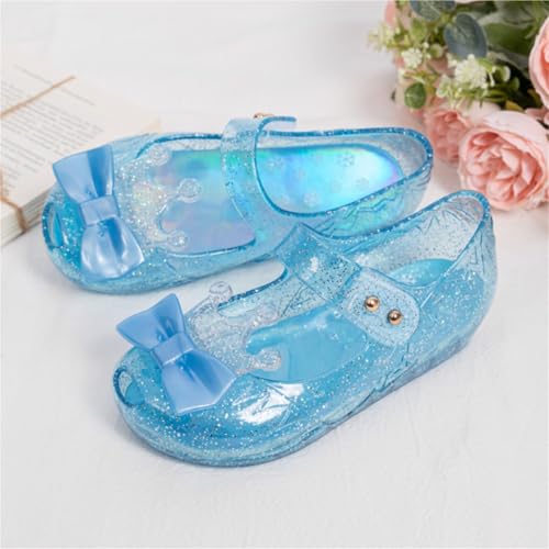 Laser Glitter Casual Shoes Bow Crown Decoration Buckle Girls Sandals(Blue,28)3