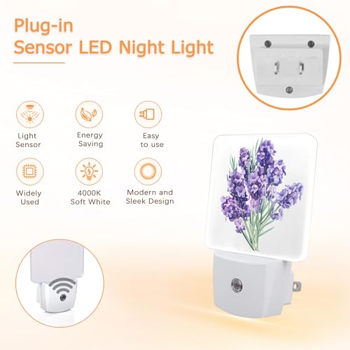 Image of YASHILAIYA Lavender Bouquet Night Light,Flower Botanical Night Lights Plug into Wall for Boys Girls Gifts for Stairway Hallway Bedroom 0.5W Nightlight