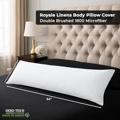 Image of ROYALE LINENS Body Pillow Cover - Double Brushed 1800 Microfiber - 20 inchx54 inch with Hidden Zipper Closure - Wrinkle & Fade Resistant - Super Soft Body Pillowcase 2 Pack (White, Pack of 2)