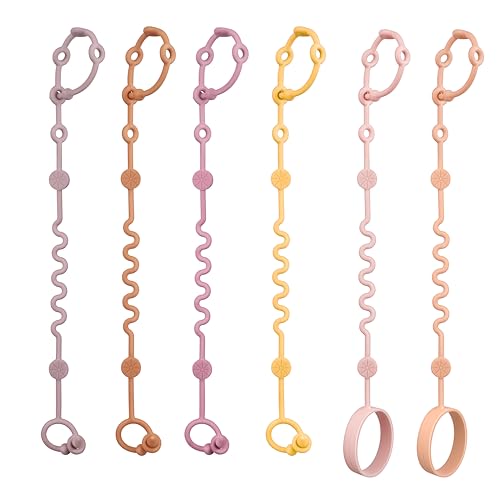 Image of LittleHugs Toy Straps for Baby, 6pcs Adjustable Toy Holder for Stroller Accessories, Silicone Tether Pacifier Clip, No Throw Travel Essential Leash for High Chair, Car Seat