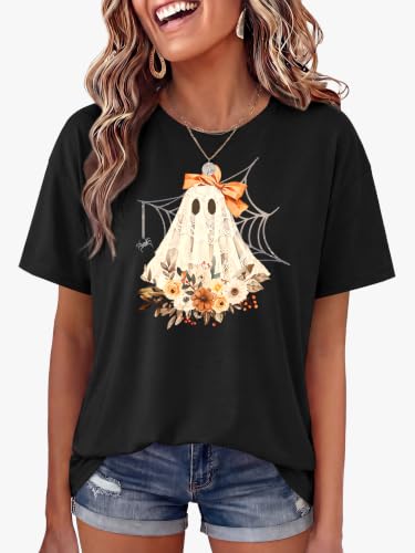 ANRABESS Women Halloween Doodles Shirt Oversized Cute Pumpkin Ghost Tee - image 3