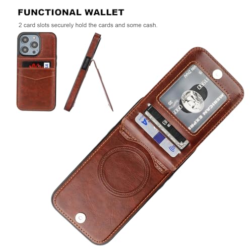 Image of KIHUWEY for iPhone 13 Pro Case Wallet Compatible with MagSafe Wireless Charging, Credit Card Holder, RFID Flip Leather Magnetic Clasp Kickstand Heavy Duty Protective Cover 6.1 Inch (Brown)