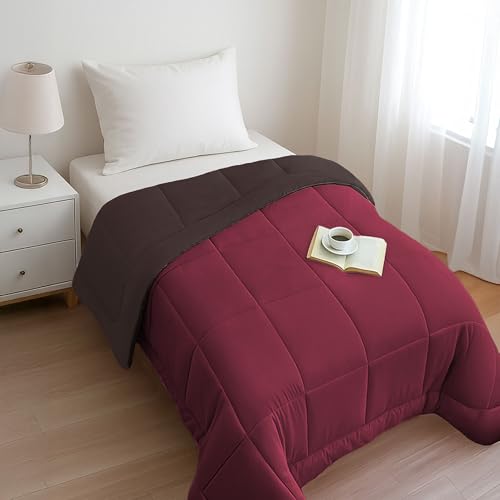 Image of HOME ELEGANCE Comfort Living Microfiber Reversible AC Comforter, 120 GSM, Soft & Cozy, Lightweight Quilt, All Season use, Machine Washable, Single - 60x90 inches - Hot Chocolate