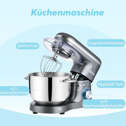 2-Liter-Schüssel mit Spritzschutzdeckel (112 Zeichen) - Detailansicht von Kitchen in the box 6.2L Knetmaschine Test –...