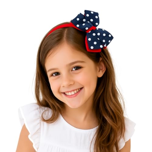 Image of BABIES BLOOM Designer Red Hair Bow, Baby Headband and Hair Accessory Set (Set of 5) (Dark Blue Red with Polka Dots)