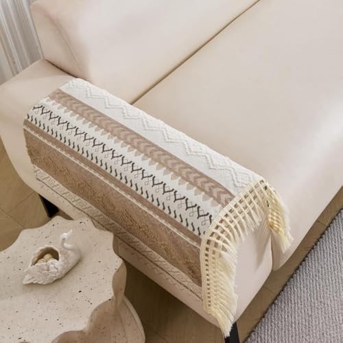 Image of HOMETHREADS Innovative European Premium Style Anti Slip Cotton Sofa Cover Mat with PVC Backing for Non-Slip Comfort (Beige, 2Pc Armrest Mat | 70x50cm)