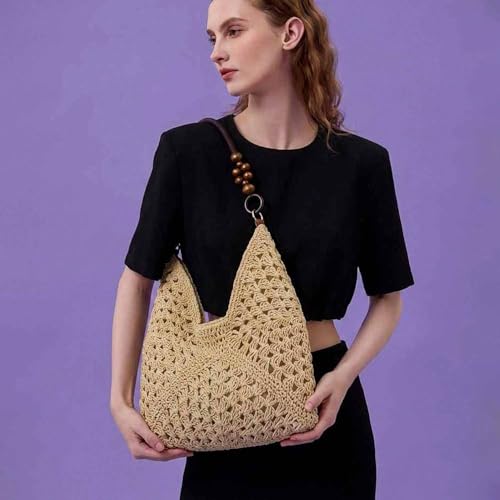 Bolso tejido crochet bohemio para mujer blanco miniatura 2