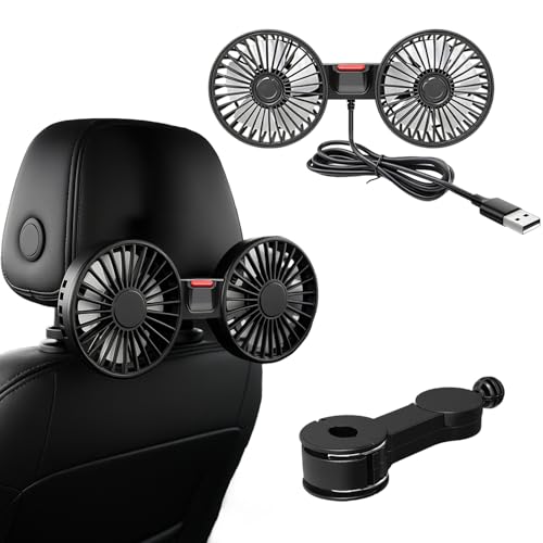 Ventilador del asiento trasero del coche 360 ° de rotación, ventilador coche usb, 3 velocidades ajustables, potente y silencioso mini ventilador para el hogar oficina 12 V camión caravana caravana