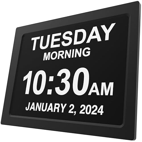 American Lifetime New 2026 Dementia Clock Large for Seniors, Digital Clock Large Display with Custom Alarms, Clock with Day & Date for Elderly, Number Digital Clock 12 Inches Black