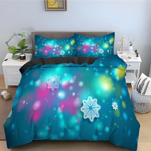 Housse de couette flocon de neige 200x200 bleue en microfibre sans repassage avec zip durable
