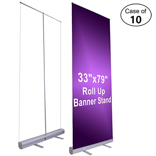 Case of 10 Instahibit 33\"x79\" Aluminum Economy Retractable Roll up Banner Stand Adjustable Trade Show Display Promotion