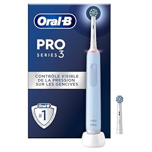 Oral-B PRO 3 3000 Elektrische Zahnbürste/Electric Toothbrush, 2 CrossAction Aufsteckbürsten, mit 3 Putzmodi und visueller 360° Andruckkontrolle für Zahnpflege, Geschenk Mann/Frau, blau