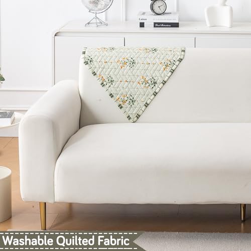 Image of HOKIPO 'HomeHues Series' Quilted Printed Sofa Back Cover, Pack of 1, Light Green Ash Gypsy Flower (IN-898-S-D5)