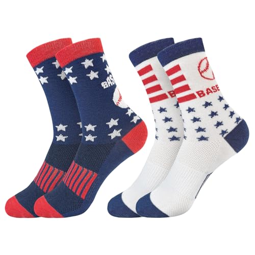 BleSky - BleSky Baseball Socks for Youth Boys 8-12 Sports Athletic Socks for Kids, Patriotic Red White Blue for Boys Baseball Christmas Stocking Stuffer, White Elephant Birthday Gifts - -12%