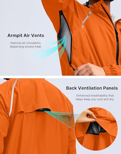 Image of Bikewa Men's Cycling Rain Jackets Waterproof Running Bike Windbreaker Lightweight Packable Hooded Jacket